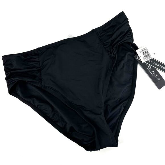 New La‎ Blanca 16 Swim Bottoms Black Tummy Control High Rise Ruched - Picture 1 of 7